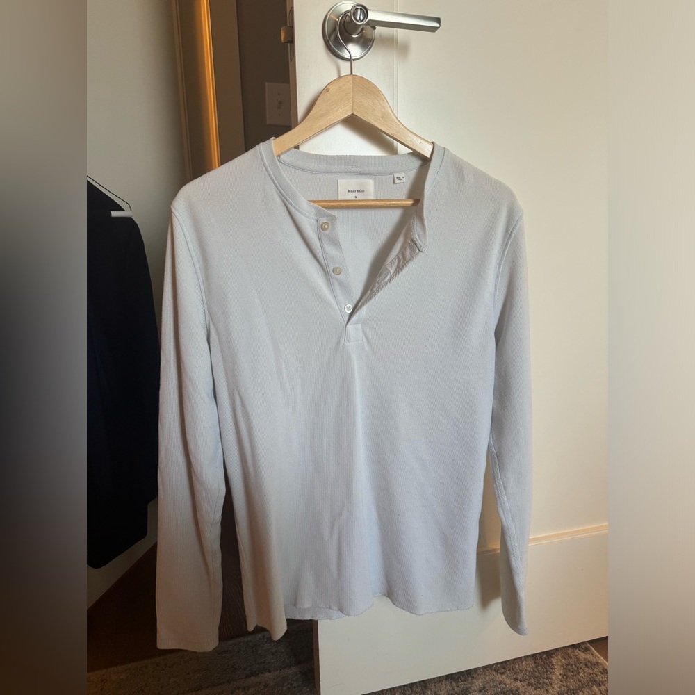 Billy Reid Men’s Medium Long Sleeve Henley (Light Blue / Light Grey)